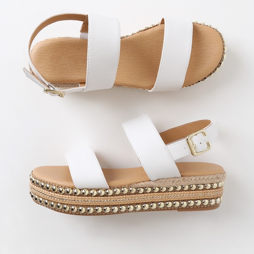 Dallas White Studded Flatform Espadrille Sandals